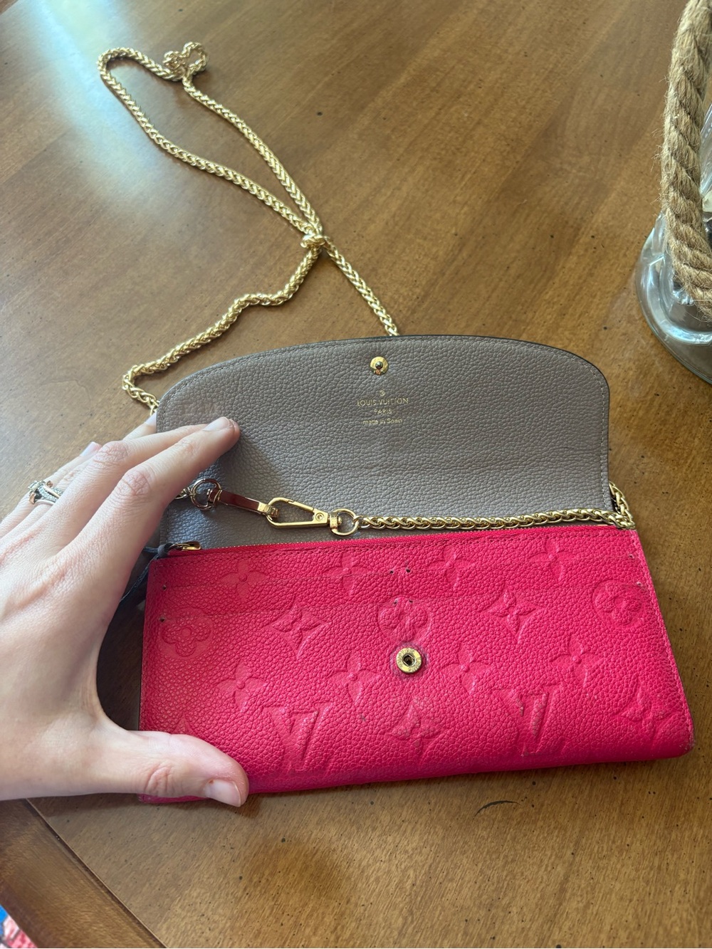 Louis Vuitton Long Wallet Pink Empreinte with Monogram added Chain - Picture 5 of 10